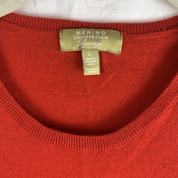 Merino Charter Club Luxury Macys Red Sweater Wool Large Medium M 8 10 Pullover - Picture 6 of 14